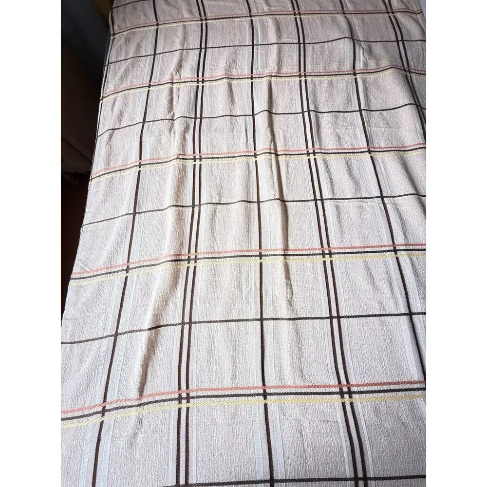 Vintage 1970s Sears Toughcord Twin Bedspread 76x110 Beige Brown Orange Stripe
